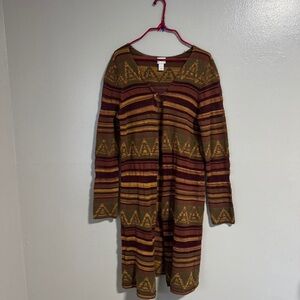 Daytrip Striped Patterned Long Cardigan in Olive, Burgundy & Mustard